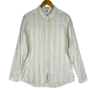 Toad & Co Alegre Shirt Womens M Plaid Button Up Long Sleeve Tencel Lyocell Ivory